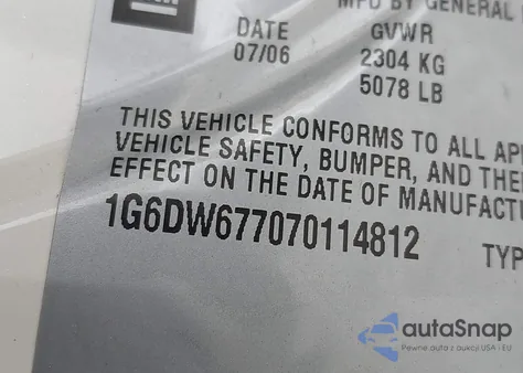 2007 Cadillac Sts V6 z USA, uszkodzony, nr VIN 1G6DW677070114812